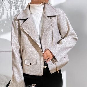 Soft Gray Fabric Zip Up Biker Style Jacket - NEW